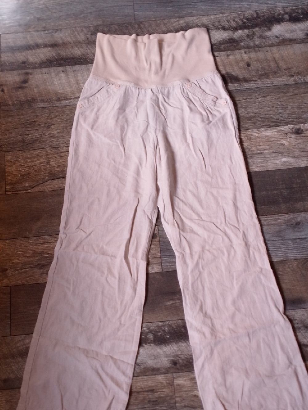 Maternity Linen Cotton Blend Stretchy Waist Band High Waisted Pants Xhilaration
